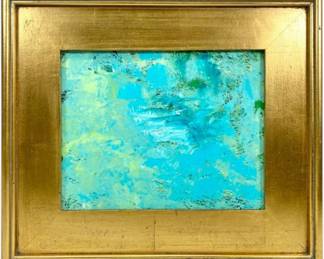 Abstract oil on canvas art in high quality gilded frame, 15"L x 13H