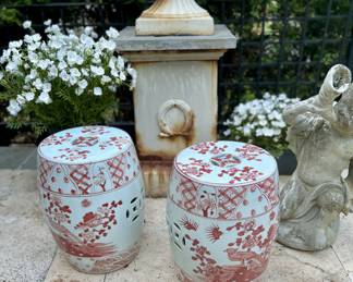 Hand painted garden stools, bird and floral motif, Jingdezhen