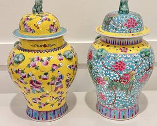 Assorted hand painted ginger jars and urns