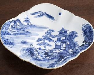 Hand painted porcelain serving tabletop pedestal platter