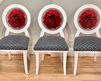 Designer high end peony motif chairs, 3 available