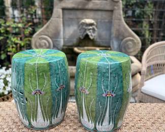 Bok Choy Cabbage Motif Hand Painted Garden Stools, Jingdezhen, 13"W x 13"D x 18"H