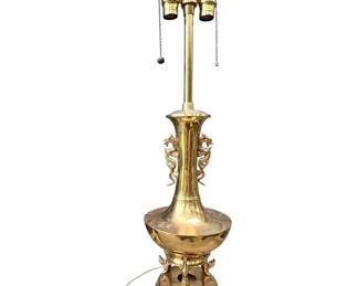 Assorted hand painted green and white Chinese lamps, tulipiere-turned lamp, and vintage brass dragon lamp
