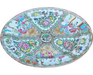 Famille rose serving or display platter, hand painted vintage