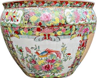 Hamd Painted Famille Rose planter 14Diameter x 11H