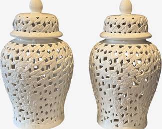Reticulated large white ginger jars