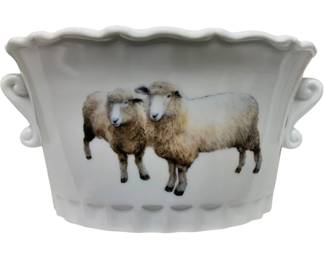 Adorable ceramic lamb motif cache pot