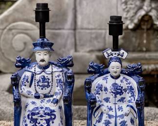 Emperor and empress hand painted lamps very intricate impressive pair!