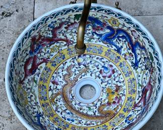 Vintage Hand painted dragon sink basin - hardware not included