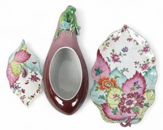Mottahdeh Tobacco Leaf Eggplant Tureen, Norman Rockefeller Limited Edition. Pristine condition, in original boxes. 3 Available. $895 per set firm.