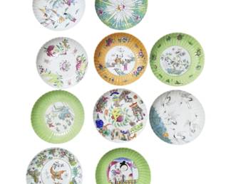 Assorted bok choy and other hand painted plates and decor