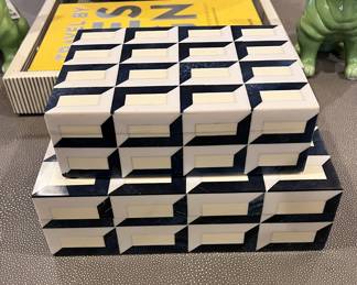 Set of contemporary bone and resin storage boxes, in the style of Jonathan Adler