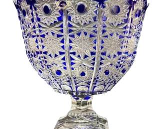 Bohemian hand cut cobalt to clear display bowl