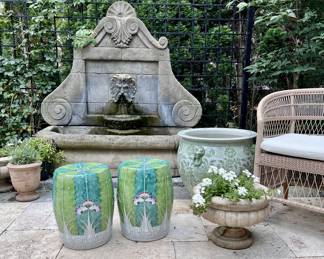 Contemporary Butterfly Bok Choy Cabbage Motif Hand Painted Garden Stools, Jingdezhen, 13"W x 13"D x 18"H