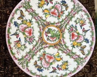 13"Diam Charger plate - Elegant Famille Rose–inspired fine bone china plate sets — includes charger, dinner, appetizer, and bread sizes. Each pattern is richly hand-detailed with florals, birds, and butterflies in the classic Famille Rose palette. Sold in coordinated sets of 4. Not Williams Sonoma, though similar in style — these are higher quality and not mass produced. Beautiful for display or formal dining.