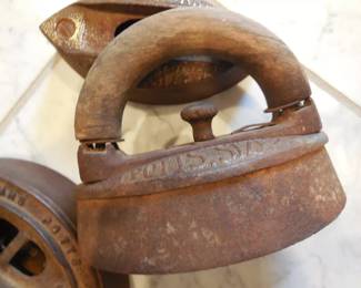 Three Antique Irons - with an interchangeable wooden handle