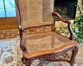 Louis XV style caned chair, one of pair