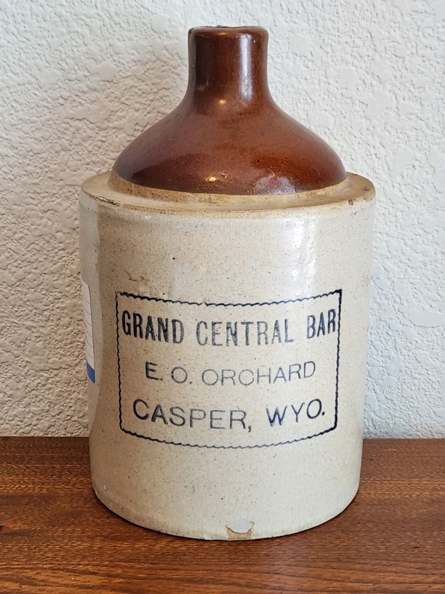 RARE early Casper, Wyoming whiskey jugs advertising Casper saloons.