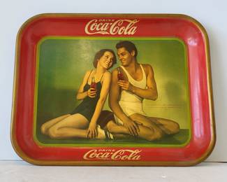 ORIGINAL 1934 Coca-Cola advertising tray with Tarzan and Jane (Johnnie Weismuller & Maureen O'Sullivan). Great condition.