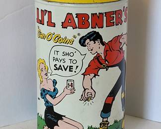 L'il Abner Can O Coins tin litho bank