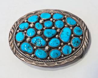 Navajo silver & turquoise belt buckle.