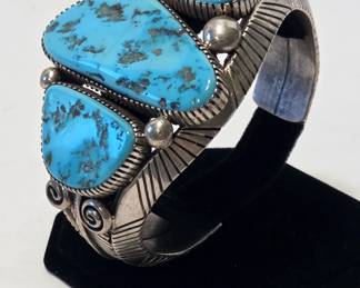 Navajo silver and turquoise cuff bracelets
