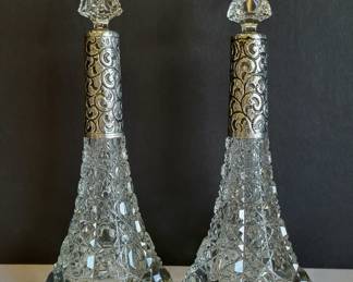 Antique cut glass & sterling perfume bottles hallmarked Birmingham, England, circa 1900