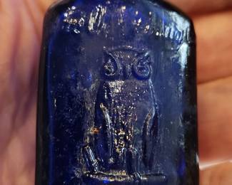 Owl cobalt blue poison bottle