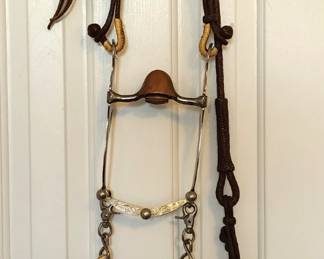 Braided & Hitched leather bridle, romal, reins & bit