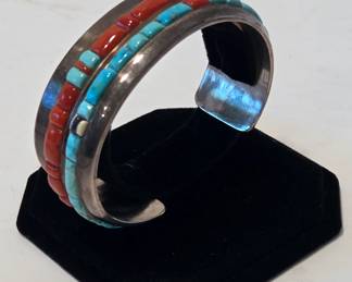 Navajo silver and turquoise cuff bracelets