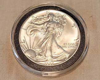 Silver eagle and other coins