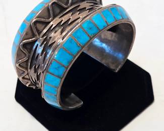 Navajo silver and turquoise cuff bracelets