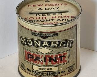 Advertising bank from Martin-Senour Monarch paint.