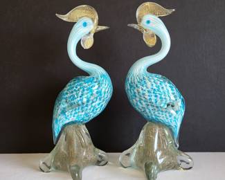 Pair of 10" Murano glass birds