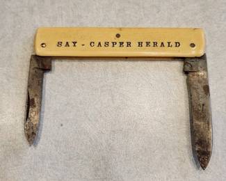 Rare jackknife advertising The Casper Herald, a newspaper in Casper, Wyoming from 1919-1931.