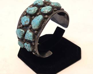 Navajo silver and turquoise cuff bracelets