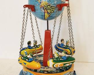 1950s Wagner German wind up rocket ship carousel toy