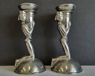 Art Deco chrome page candlesticks