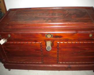 1910-1914  Cedar chest made in Huntsville Texas prison by inmates Heavy solid cedar with carving