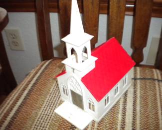 Vintage lighted plastic church with repair