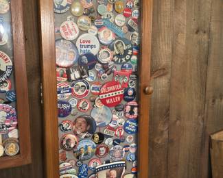 political button collection display 
