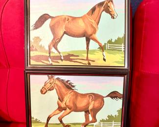 Pair of Horses Mid Century Painting Print