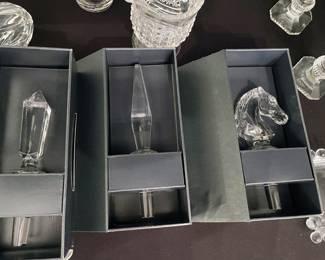 VILLEROY & BOCH Crystal Set-3 Obelisk Trapeze Horse CRYSTAL Bottle Stoppers ~NIB