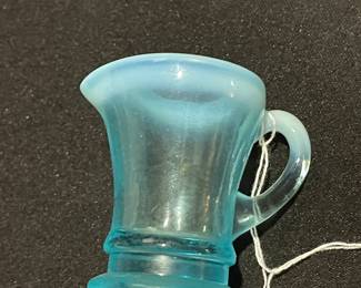 Rare Vintage Fenton Glass #37 Mini Blue Opalescent Creamer Pitcher