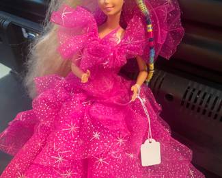 Vintage Mattel Barbie Body1966-Head 1976 Hot Pink silver accent dress
