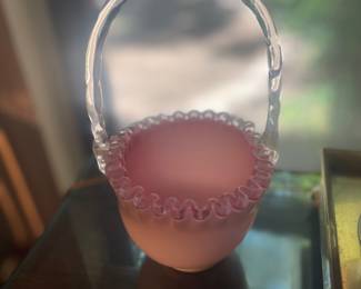 Rare Fenton Peach Crested Glass Basket