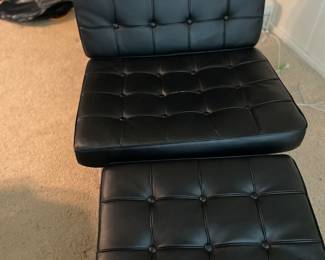 Leather Barcelona Style Chair and Ottoman