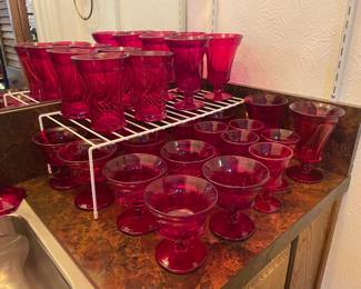 Several Sets of Fostoria Jamestown Ruby Red glassware