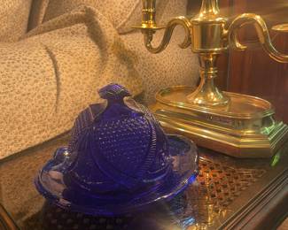 Vintage Massachusetts Cobalt Blue Covered Dish