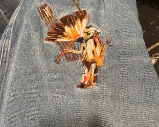 Vintage jeans with embroidered Native American Indian